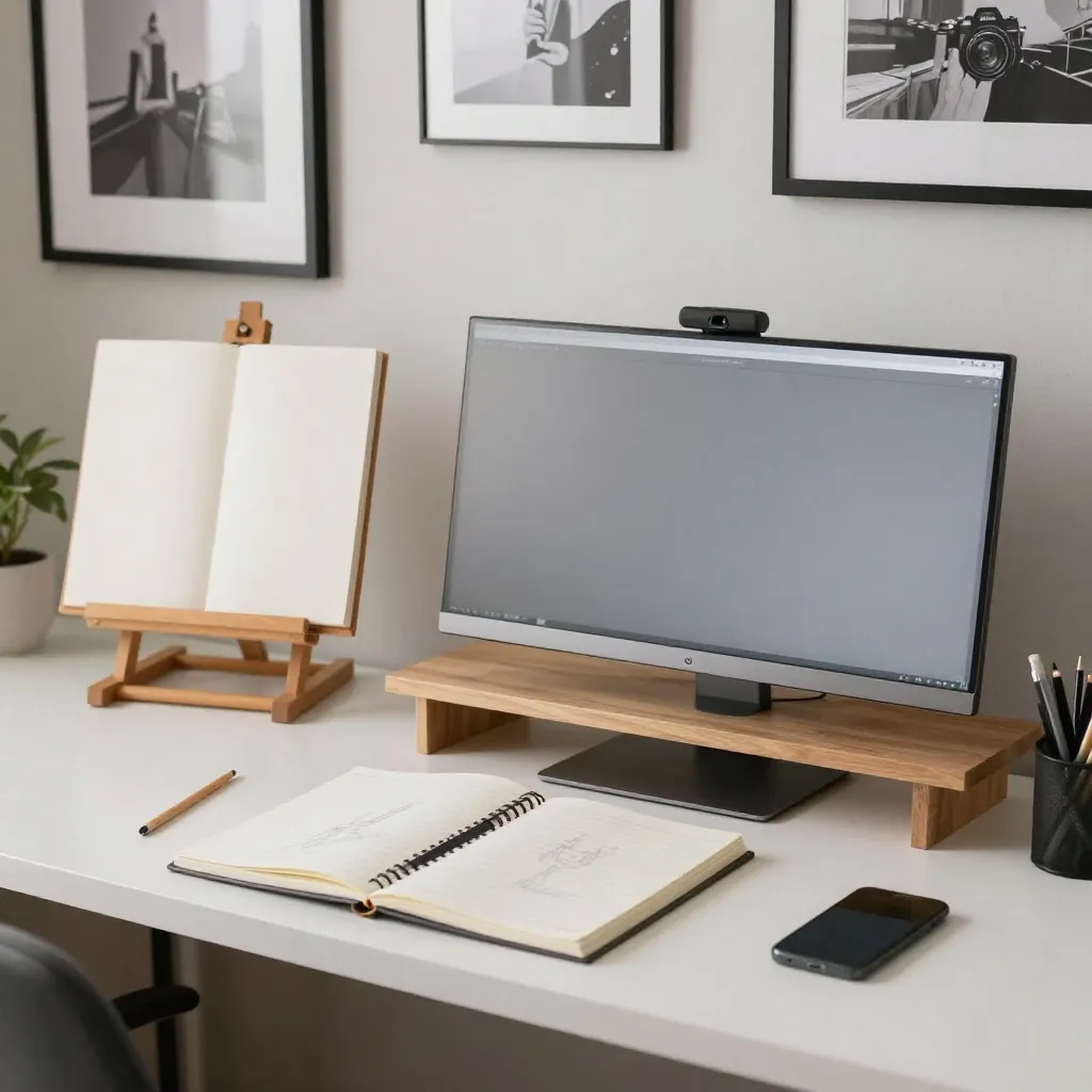 Adjustable tabletop easel with brass accents