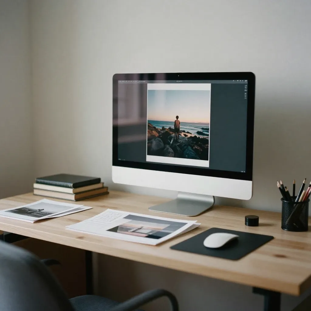 Easel on modern studio desk with natural lighting