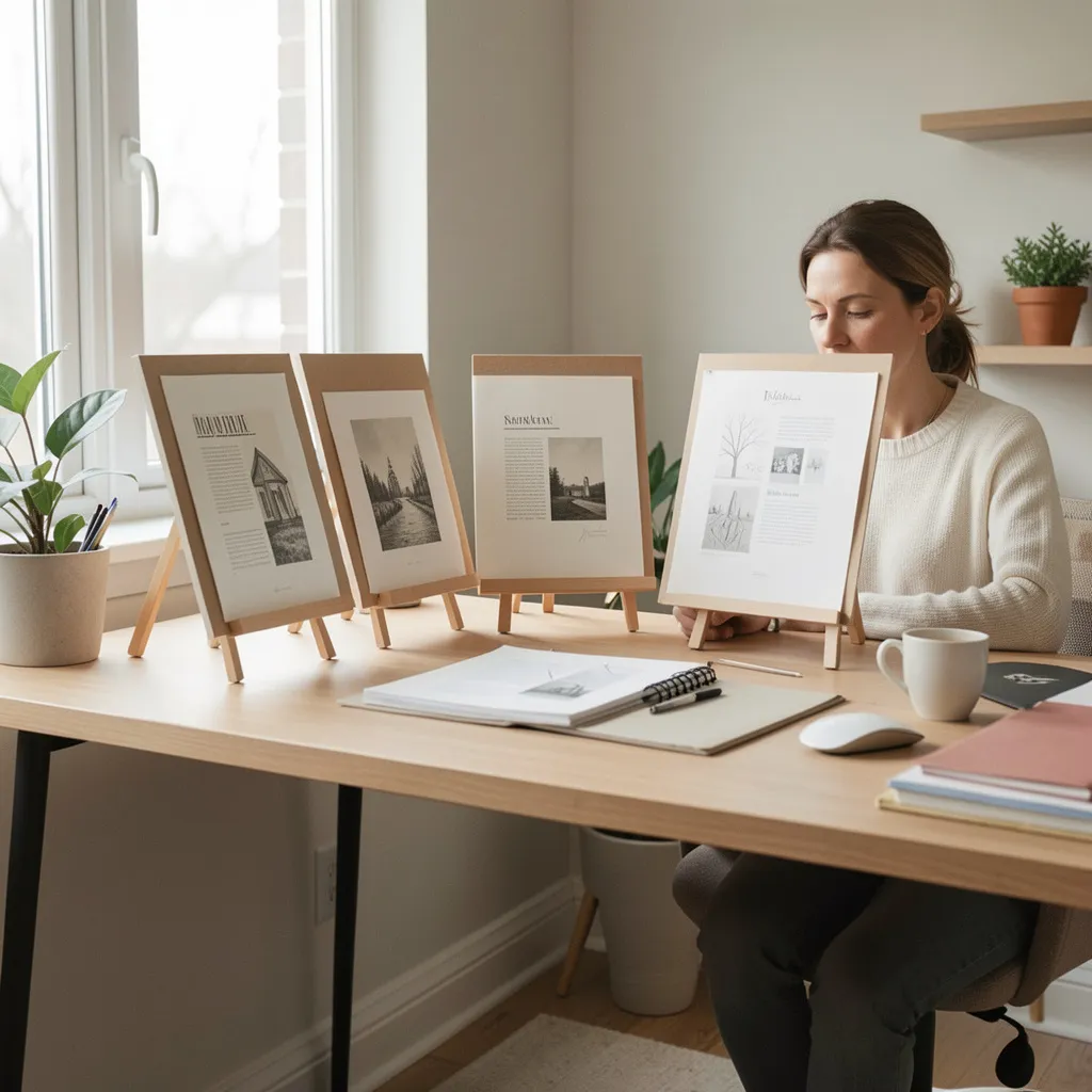 Easel in traditional artist studio with tools and materials