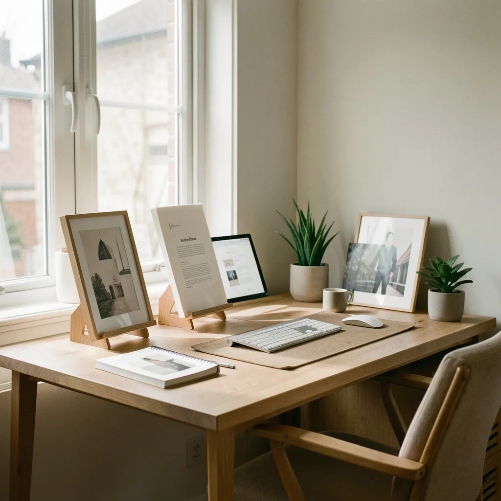 Easel in photography studio with lighting equipment