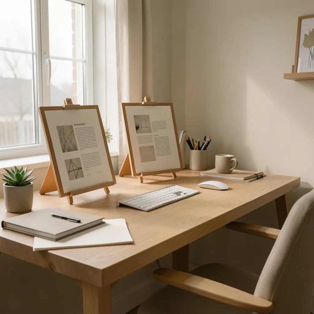 Easel in restoration workshop with conservation materials